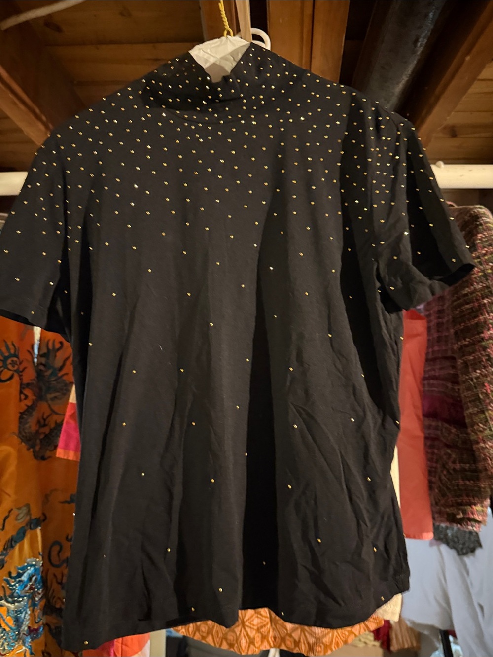 St. John Black Short-Sleeve Tee with Gold Stud Dot Detail
